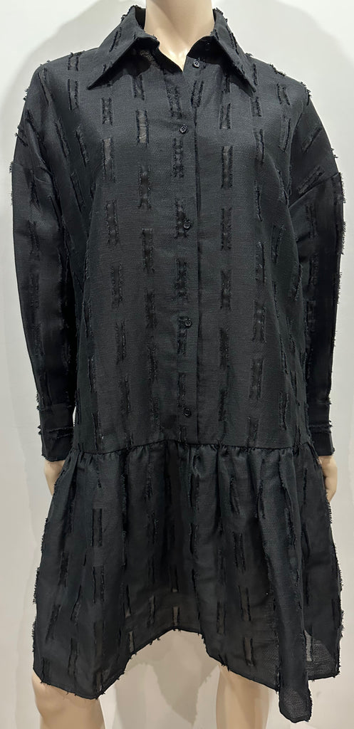 & OTHER STORIES Black Linen Cotton Blend Collared Long Sleeve Dress EU36 UK8