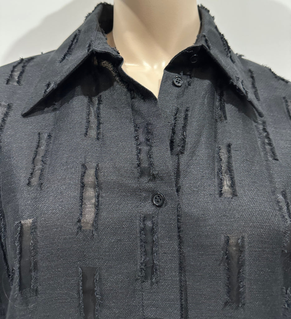 & OTHER STORIES Black Linen Cotton Blend Collared Long Sleeve Dress EU36 UK8