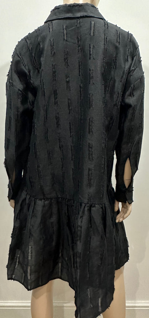 & OTHER STORIES Black Linen Cotton Blend Collared Long Sleeve Dress EU36 UK8
