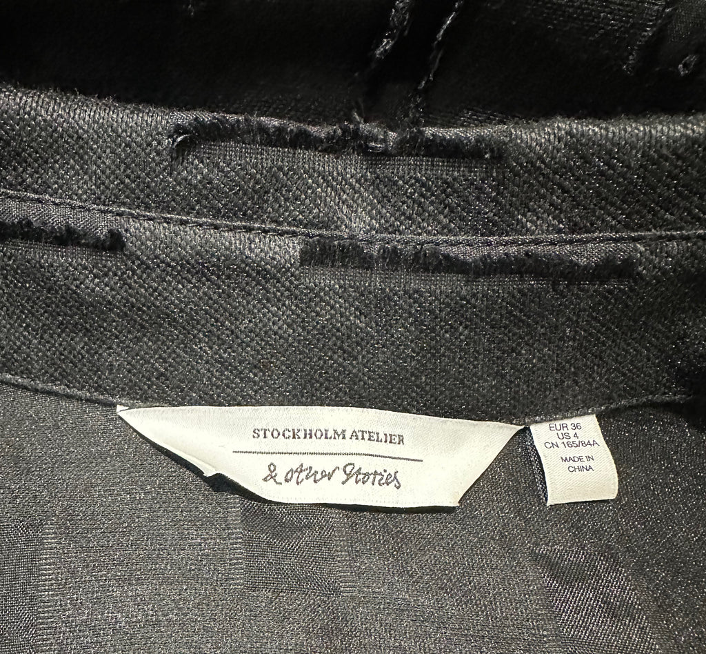 & OTHER STORIES Black Linen Cotton Blend Collared Long Sleeve Dress EU36 UK8