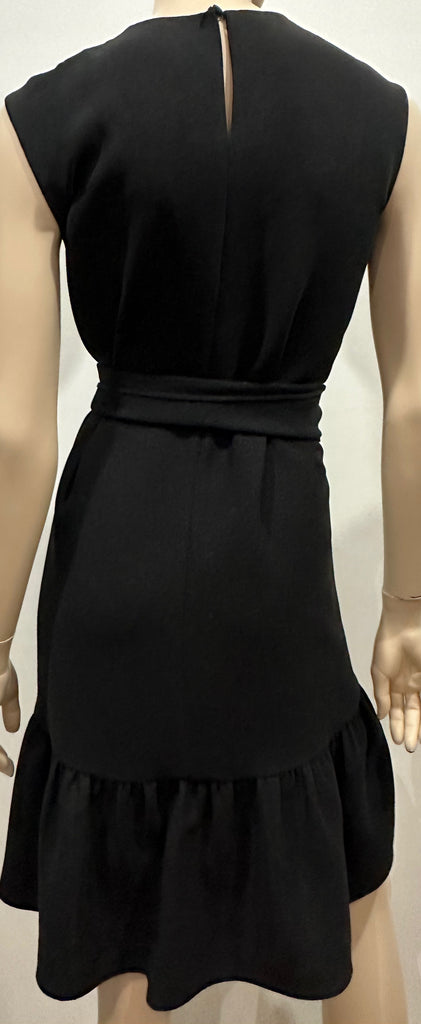 CH CAROLINA HERRERA Round Neck Sleeveless Tie Waist Pleated Hem Dress 2 UK6