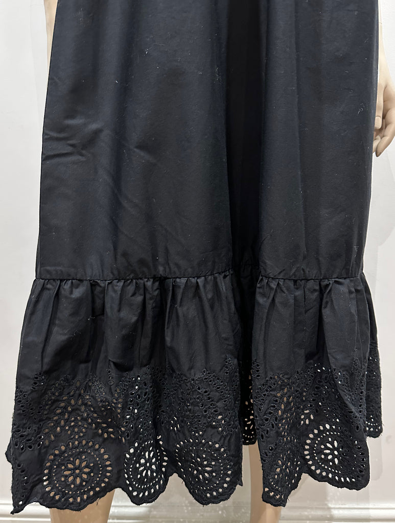 MANGO MNG Black Cotton V Neck Short Sleeve Embroidery Trim Long Maxi Dress XS