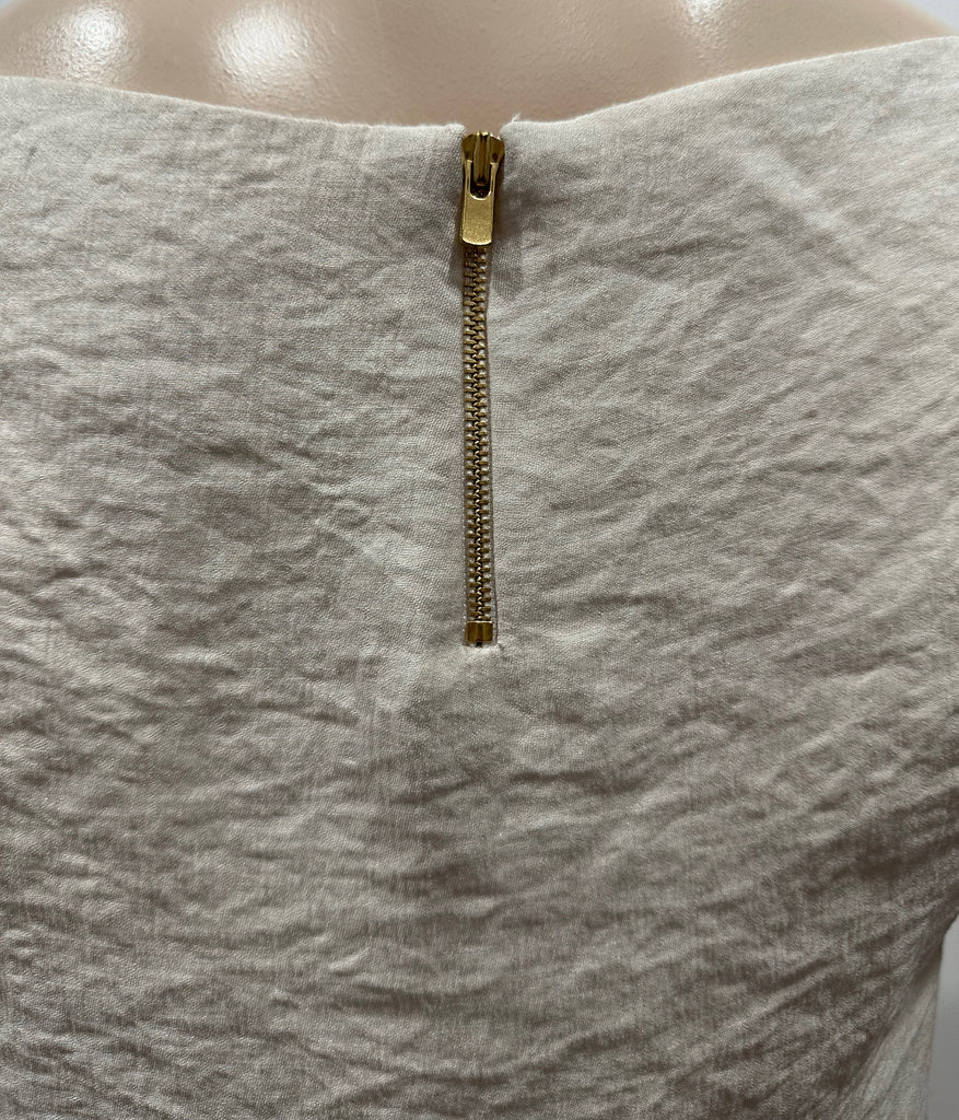 MAJE Cream Scoop Neck Short Sleeve Peplum Hem Crinkle Fabric Blouse Top FR1 UK8