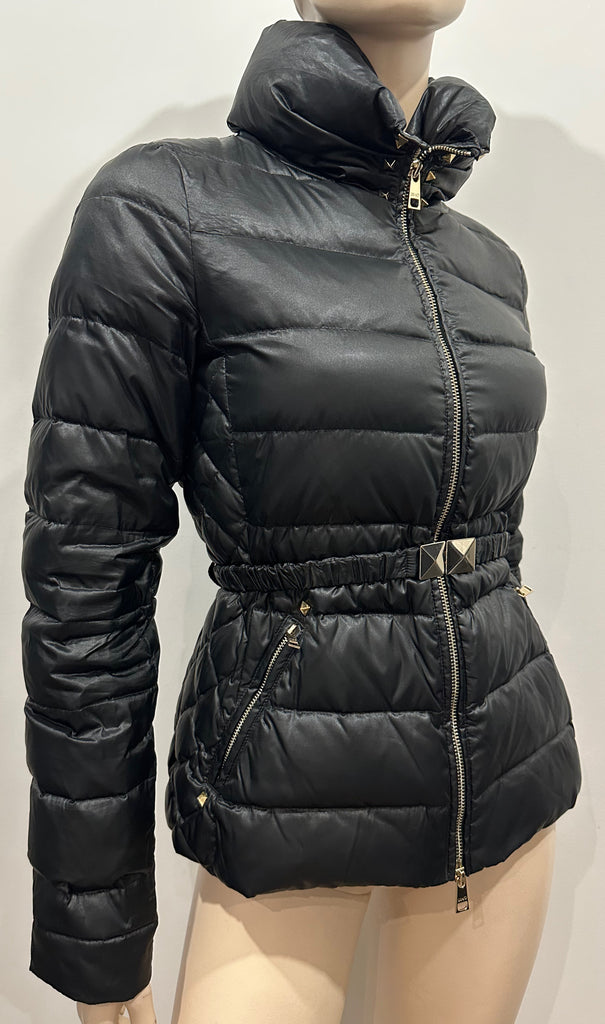 LIU JO Women's Black High Funnel Neck Zip Fastened Quilted Puffer Jacket IT40/S