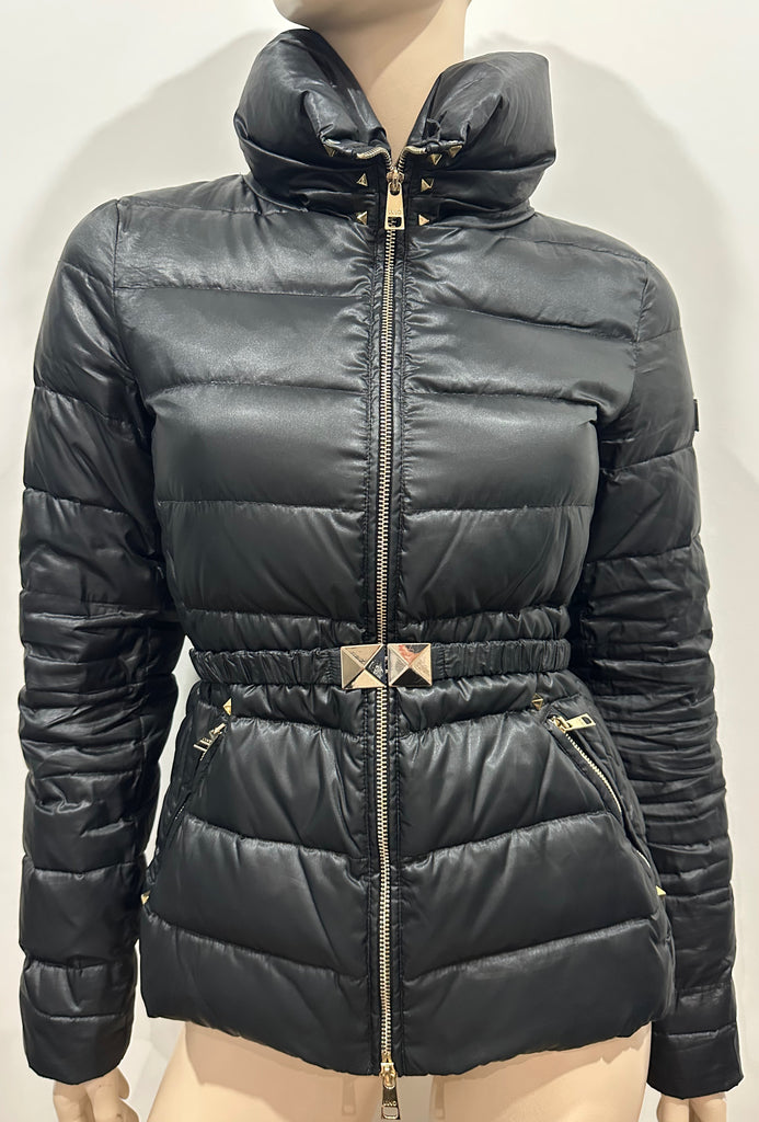 LIU JO Women's Black High Funnel Neck Zip Fastened Quilted Puffer Jacket IT40/S