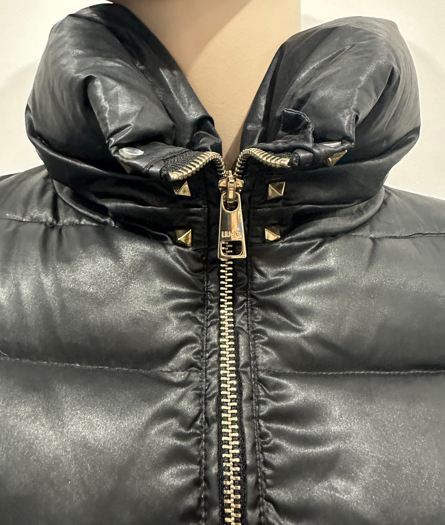 LIU JO Women's Black High Funnel Neck Zip Fastened Quilted Puffer Jacket IT40/S