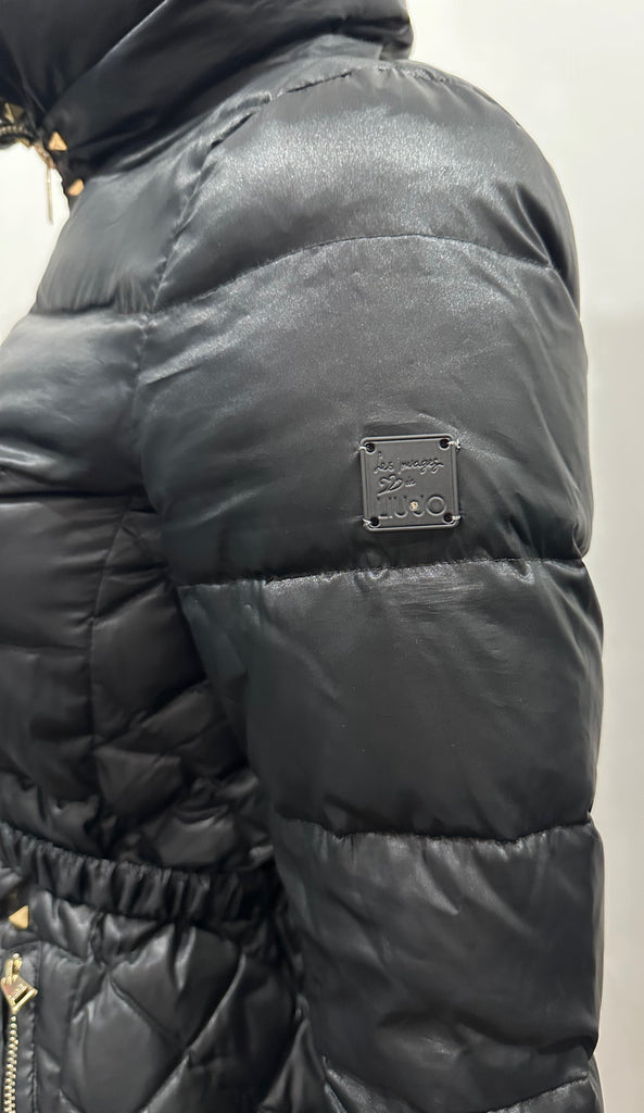 LIU JO Women's Black High Funnel Neck Zip Fastened Quilted Puffer Jacket IT40/S