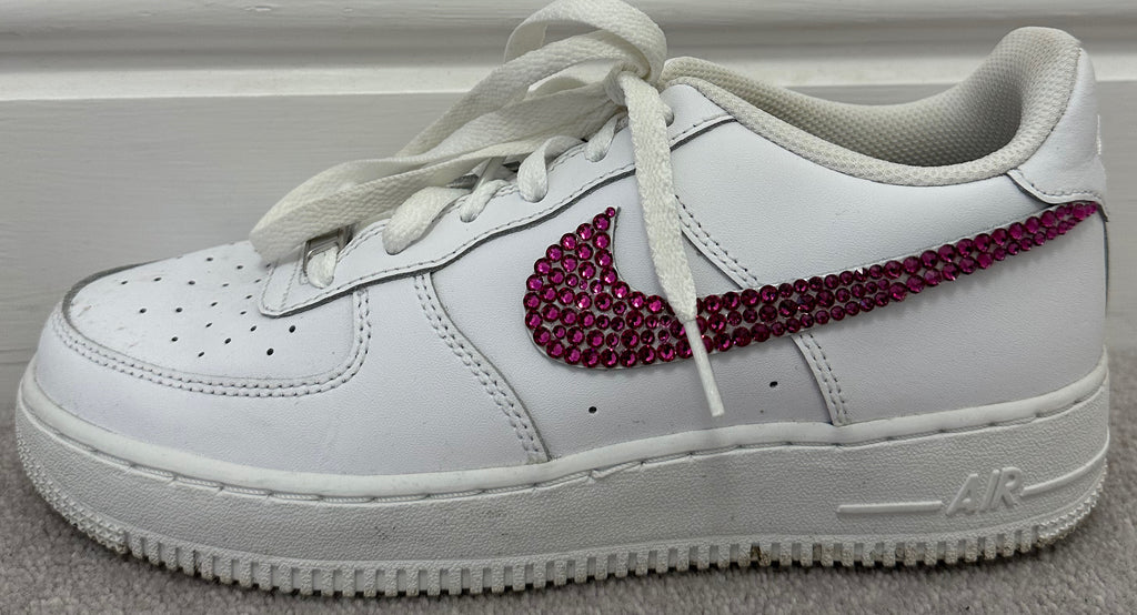 NIKE AIR FORCE 1 White Leather Pink Crystal Detail Sneakers Trainers UK5.5 EU38.