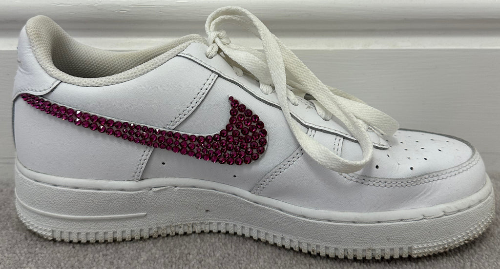 NIKE AIR FORCE 1 White Leather Pink Crystal Detail Sneakers Trainers UK5.5 EU38.