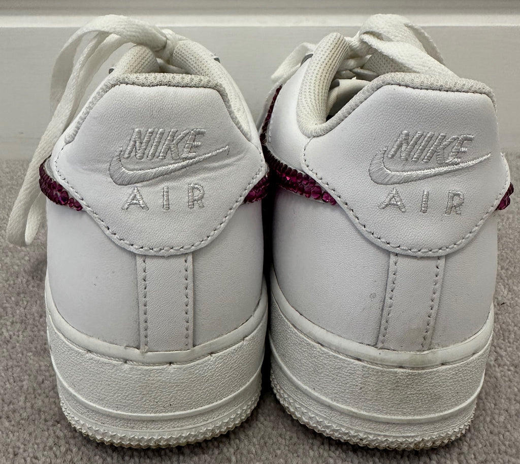 NIKE AIR FORCE 1 White Leather Pink Crystal Detail Sneakers Trainers UK5.5 EU38.