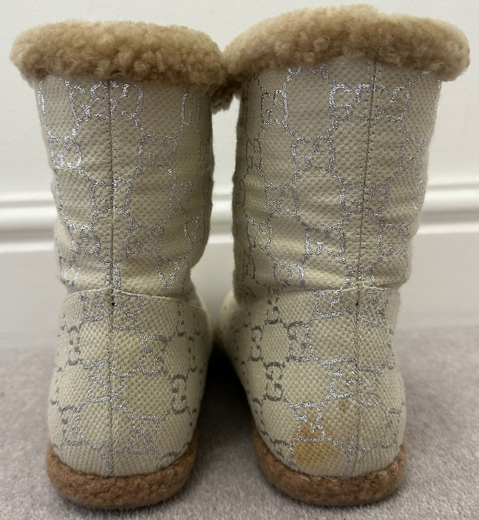 GUCCI Women's Beige & Silver GG Logo Horsebit Detail Lined Snow Boots EU38 UK5