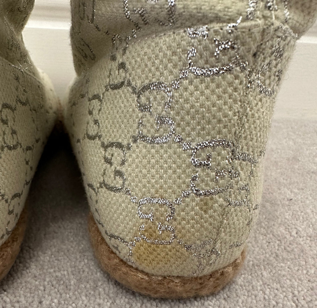 GUCCI Women's Beige & Silver GG Logo Horsebit Detail Lined Snow Boots EU38 UK5