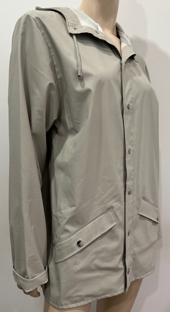 RAINS Women's Beige Hooded Silver Popper Fastened Lightweight Jacket Coat XS/S