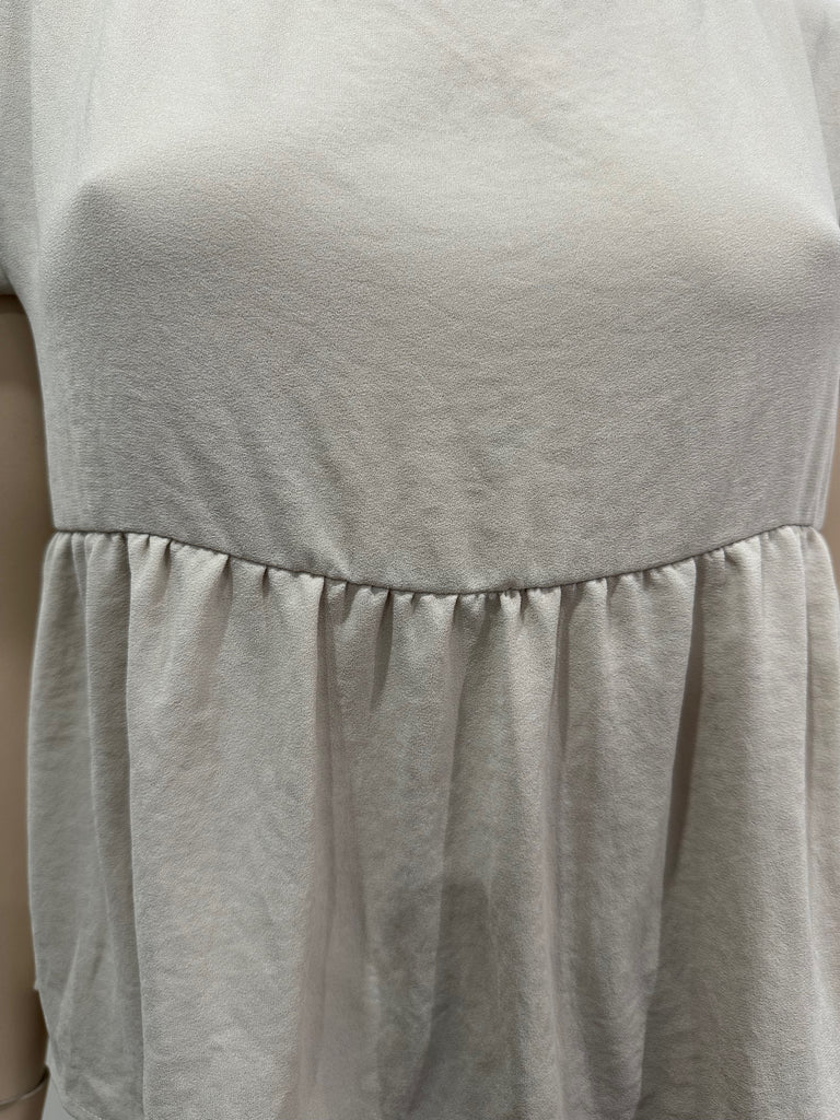 AMERICAN VINTAGE Beige Scoop Neck Short Sleeve Pleated Hemline Blouse Top S