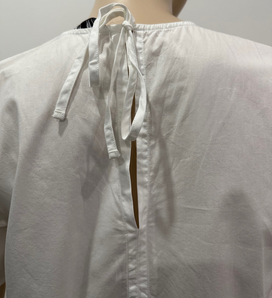 ZARA White Cotton Round Neck Short Sleeve Pleated Hemline Blouse Shirt Top XS