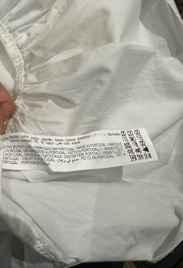 ZARA White Cotton Round Neck Short Sleeve Pleated Hemline Blouse Shirt Top XS