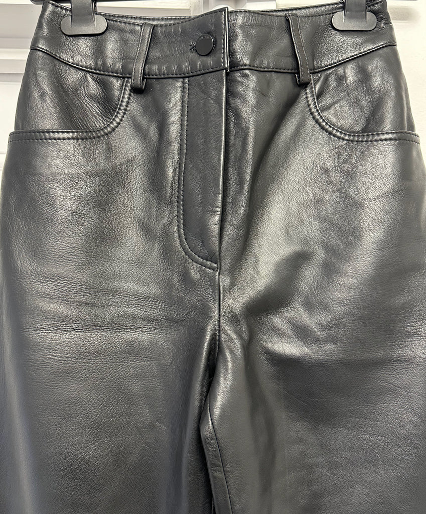 M&S AUTOGRAPH Women's Black Leather Straight Leg Trousers Pants UK6