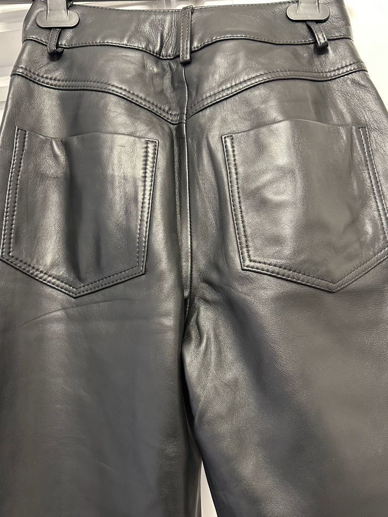 M&S AUTOGRAPH Women's Black Leather Straight Leg Trousers Pants UK6
