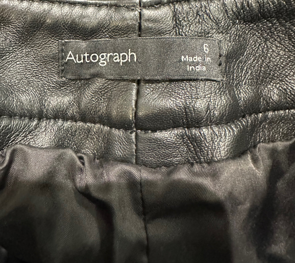 M&S AUTOGRAPH Women's Black Leather Straight Leg Trousers Pants UK6