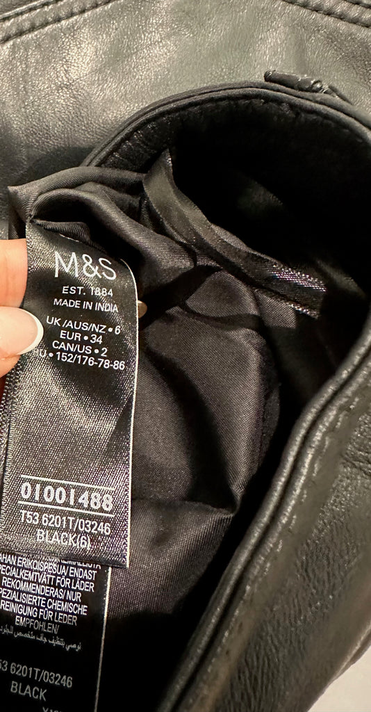 M&S AUTOGRAPH Women's Black Leather Straight Leg Trousers Pants UK6