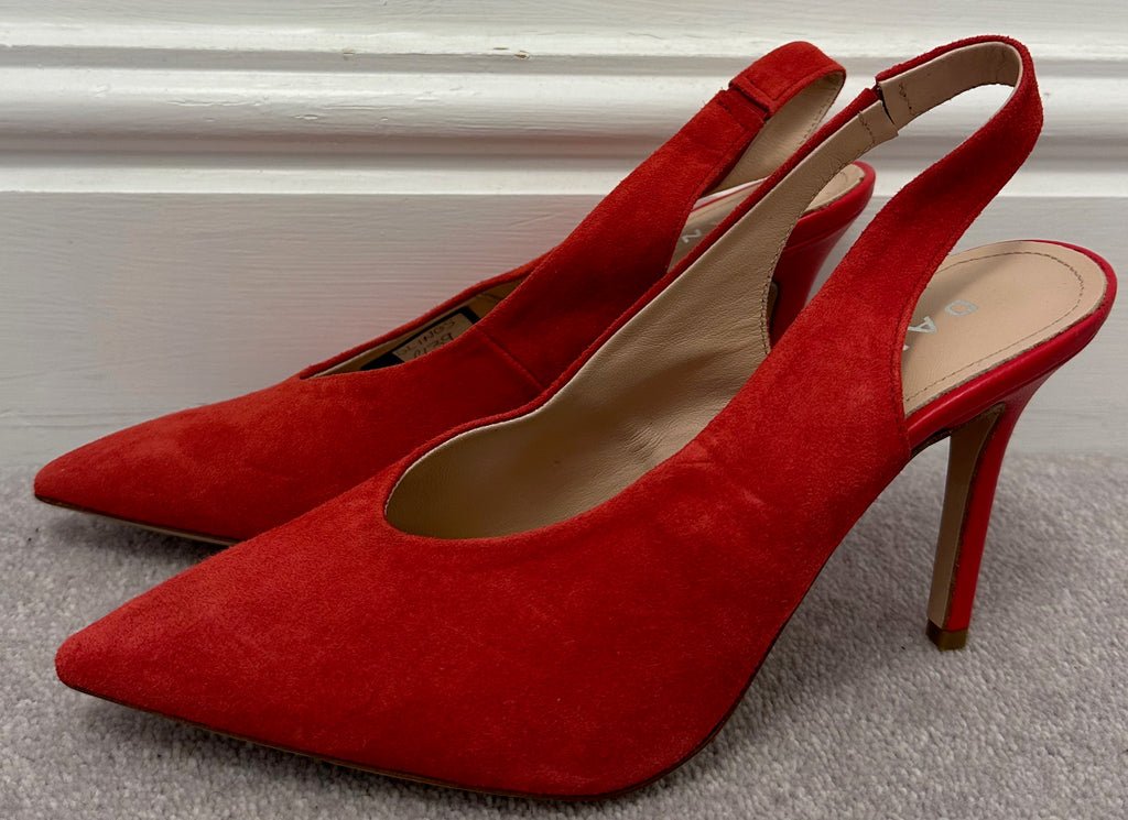 DANIEL Red Suede Pointed Toes Slingback High Heel Sandals Shoes EU38 UK5 NEW!