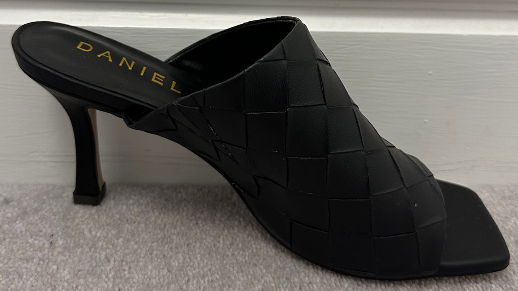 DANIEL Black Slip On Mid Height Stiletto Heel Summer Mules Sandals Shoes EU38 UK