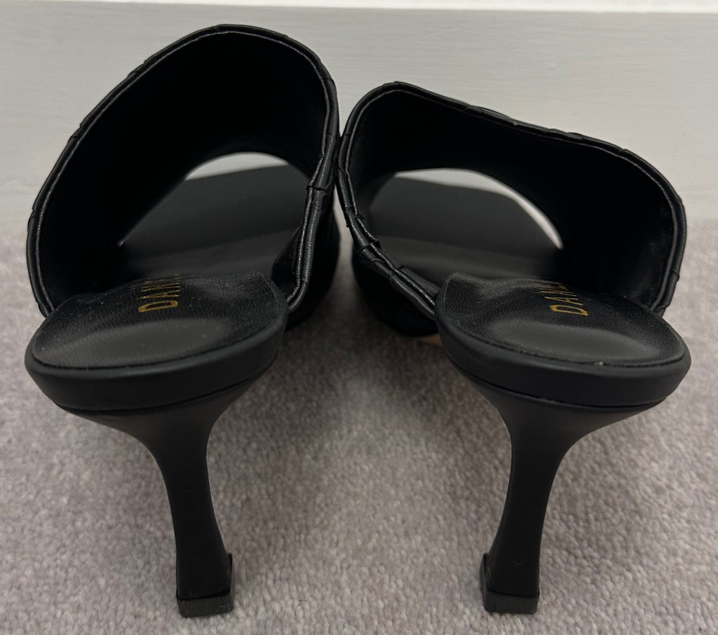 DANIEL Black Slip On Mid Height Stiletto Heel Summer Mules Sandals Shoes EU38 UK
