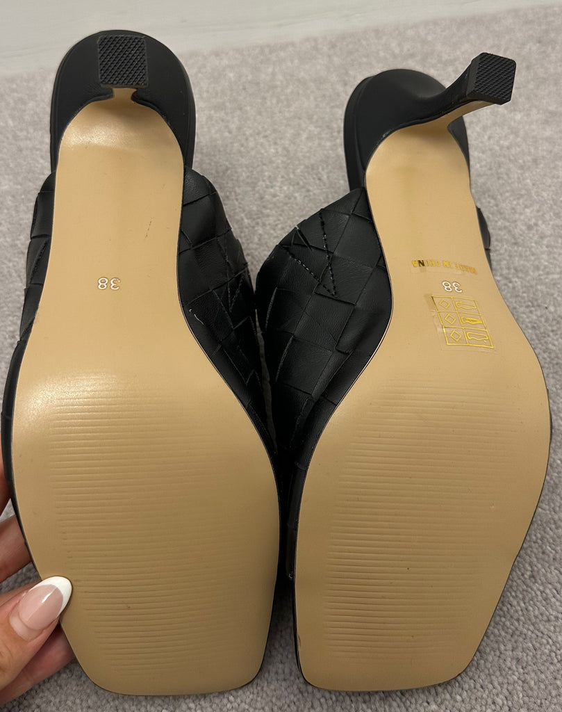 DANIEL Black Slip On Mid Height Stiletto Heel Summer Mules Sandals Shoes EU38 UK