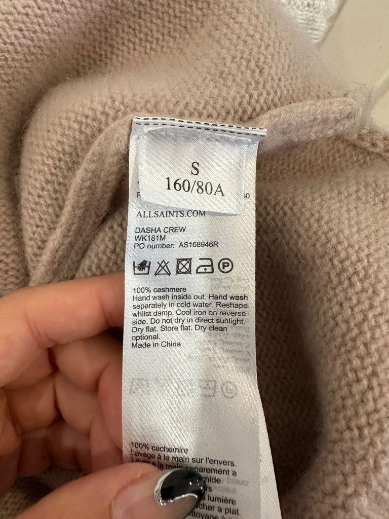 ALL SAINTS Dusky Pink 100% Cashmere DASHA CREW Knitwear Jumper Sweater Top S