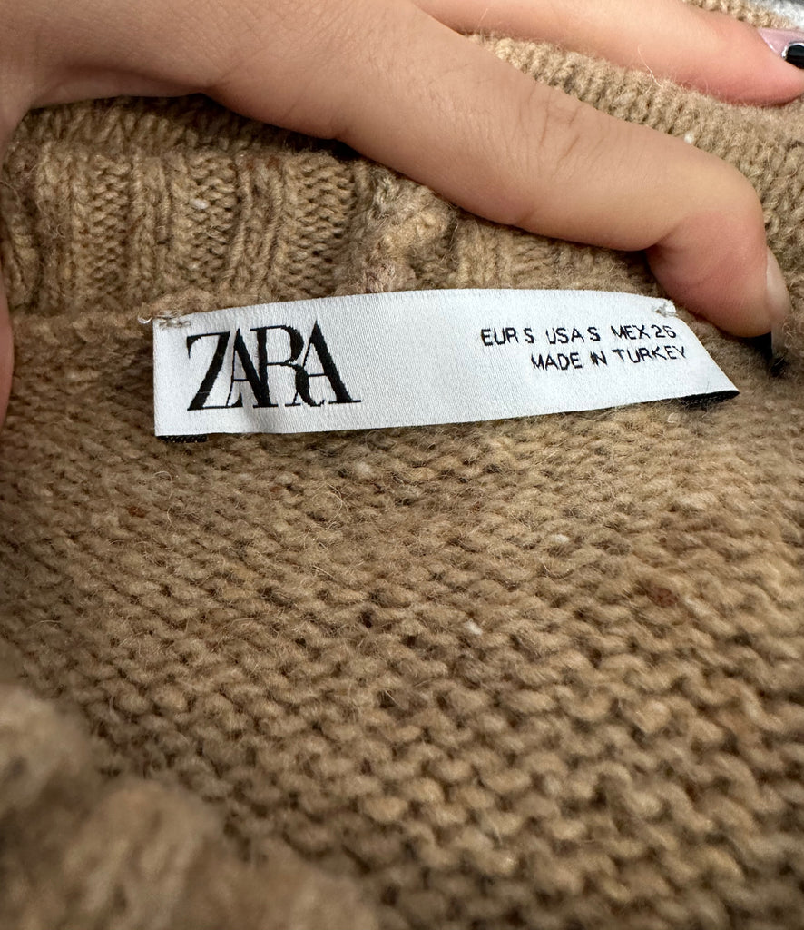 ZARA Women's Rust Brown Wool Blend High Neck Long Sleeve Jumper Sweater Top S