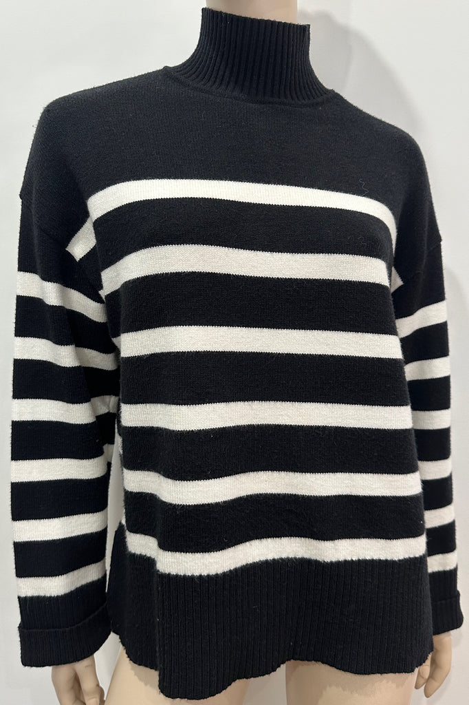 ZARA Women's Black & White Stripe High Neck Long Sleeve Knit Jumper Sweater Top