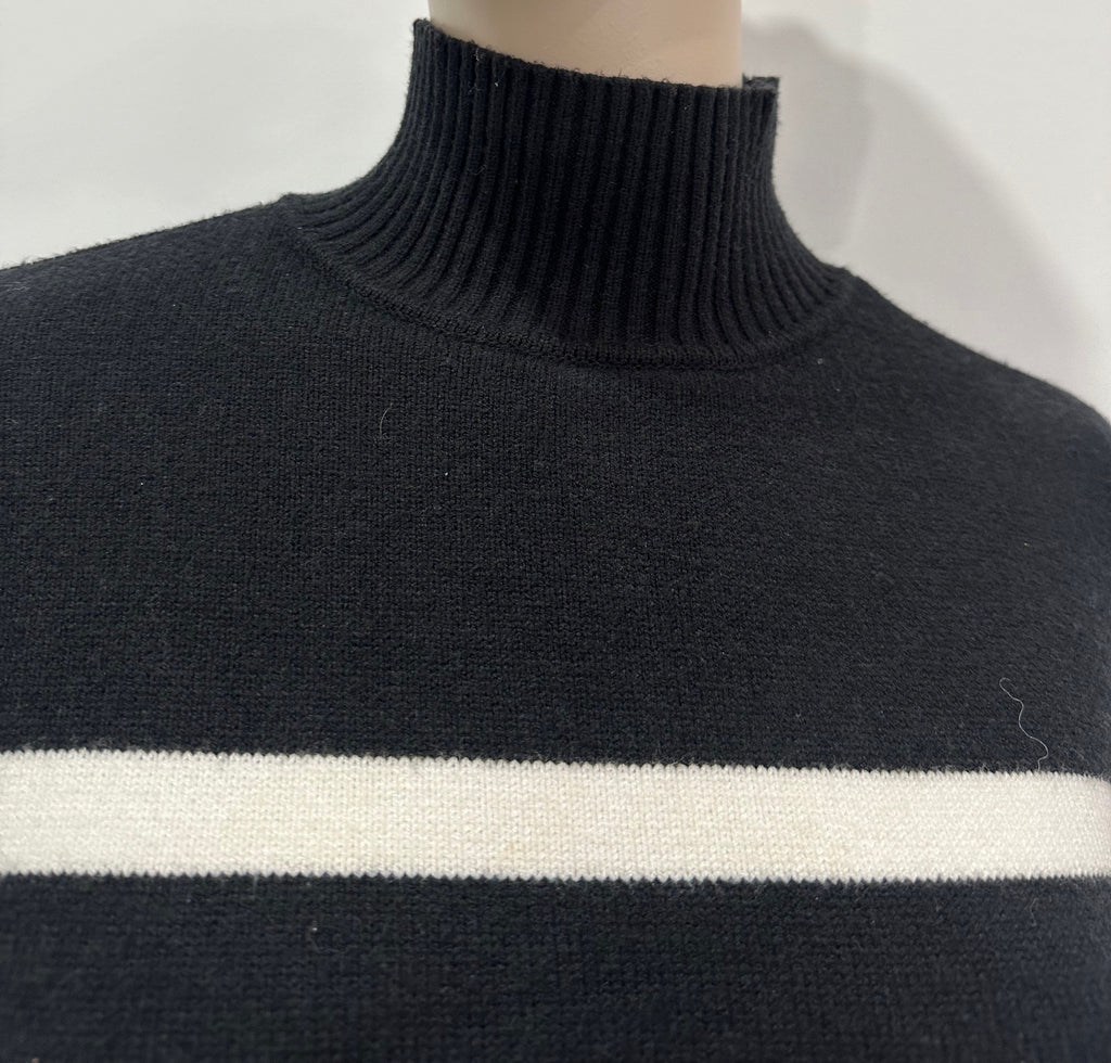 ZARA Women's Black & White Stripe High Neck Long Sleeve Knit Jumper Sweater Top