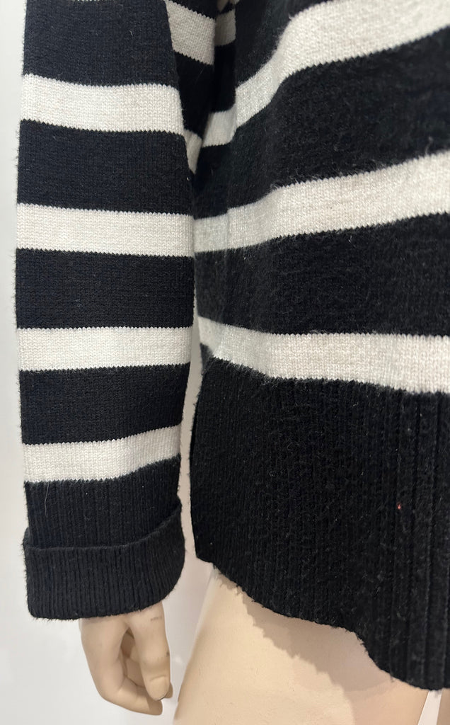 ZARA Women's Black & White Stripe High Neck Long Sleeve Knit Jumper Sweater Top