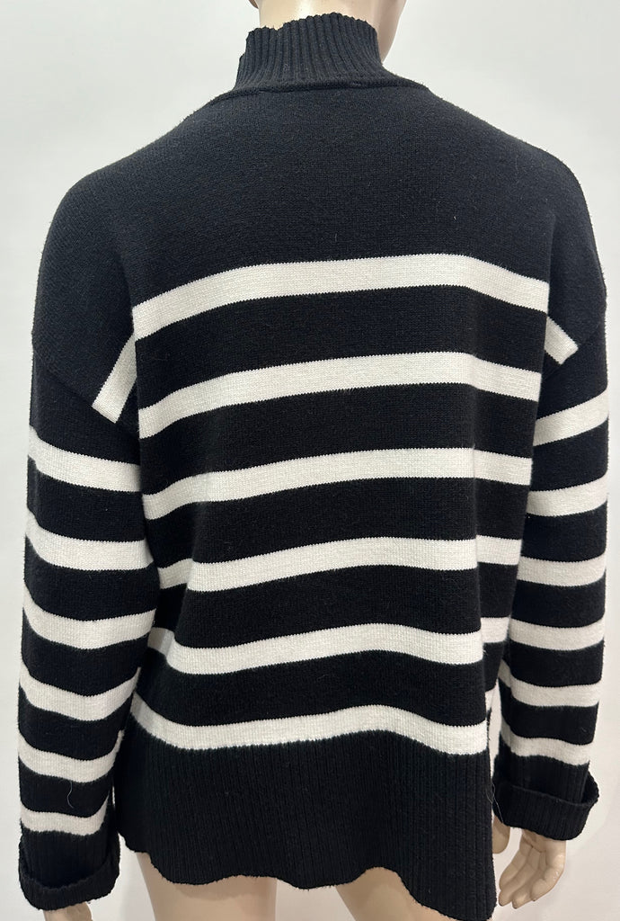 ZARA Women's Black & White Stripe High Neck Long Sleeve Knit Jumper Sweater Top