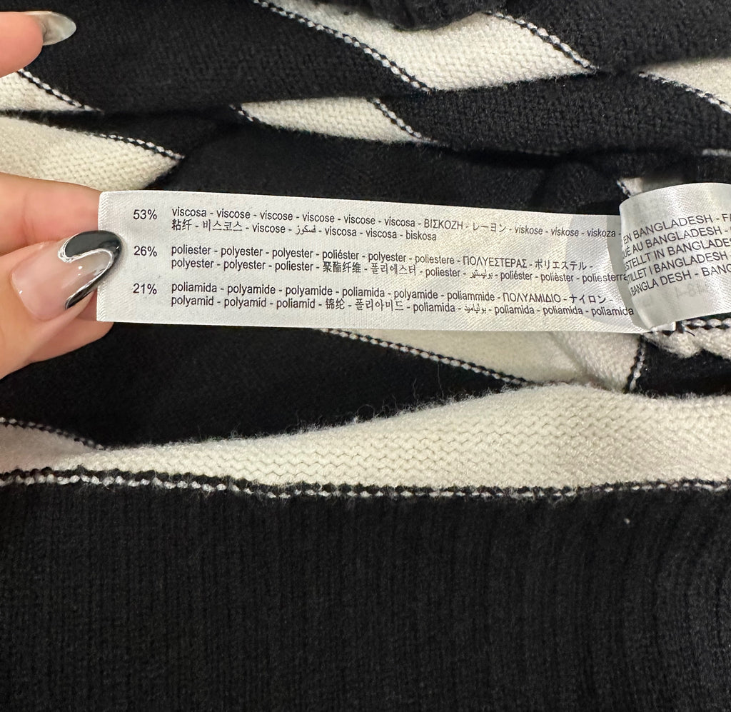 ZARA Women's Black & White Stripe High Neck Long Sleeve Knit Jumper Sweater Top