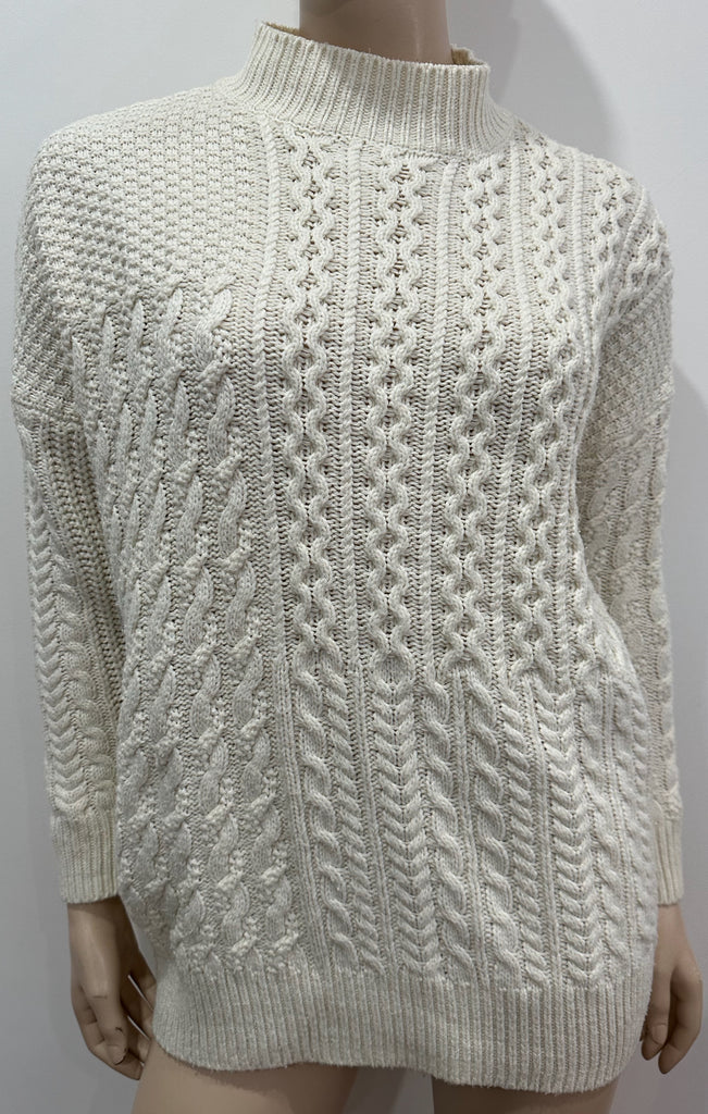 TOPSHOP Cream High Neck Long Sleeve Chunky Cable Knit Jumper Sweater Top UK8