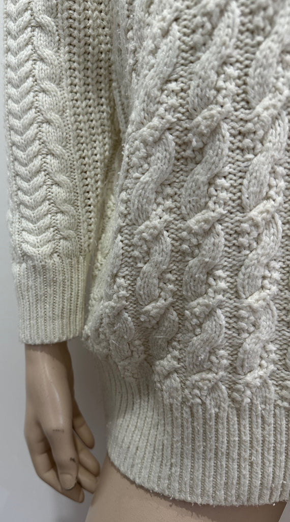 TOPSHOP Cream High Neck Long Sleeve Chunky Cable Knit Jumper Sweater Top UK8