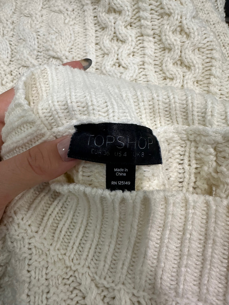 TOPSHOP Cream High Neck Long Sleeve Chunky Cable Knit Jumper Sweater Top UK8