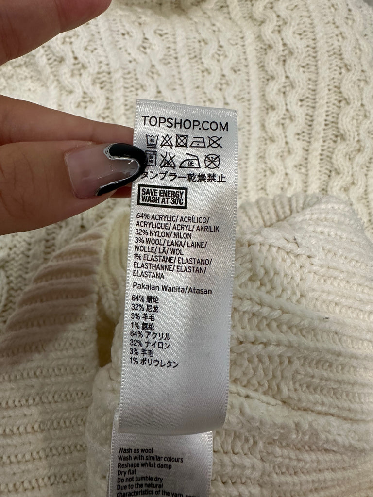 TOPSHOP Cream High Neck Long Sleeve Chunky Cable Knit Jumper Sweater Top UK8