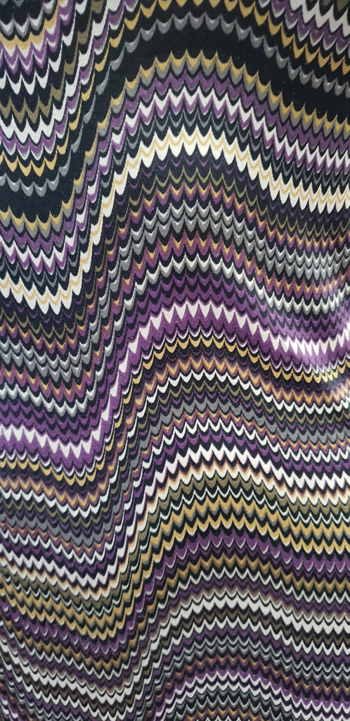 EDEN PARIS Purple Black Beige Stripe Patterned Scoop Neck Long Sleeve Mini Dress