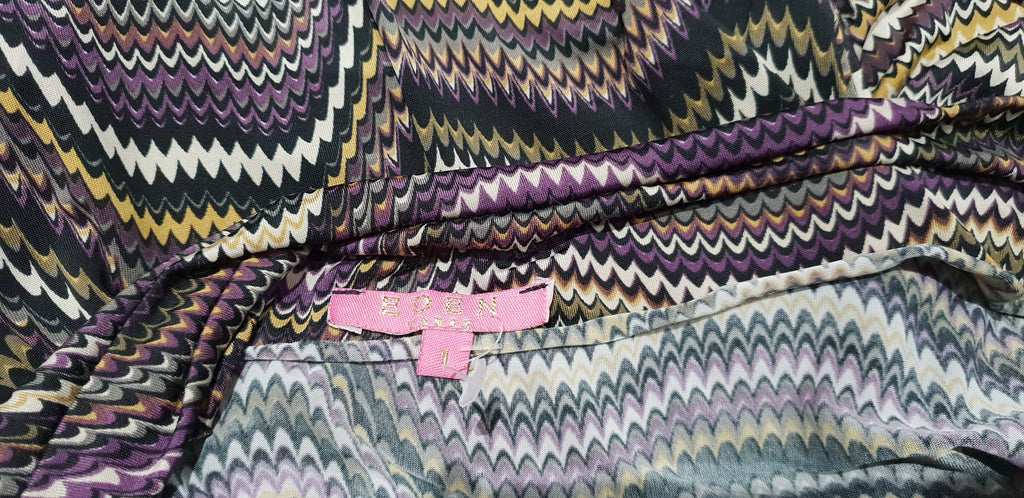 EDEN PARIS Purple Black Beige Stripe Patterned Scoop Neck Long Sleeve Mini Dress