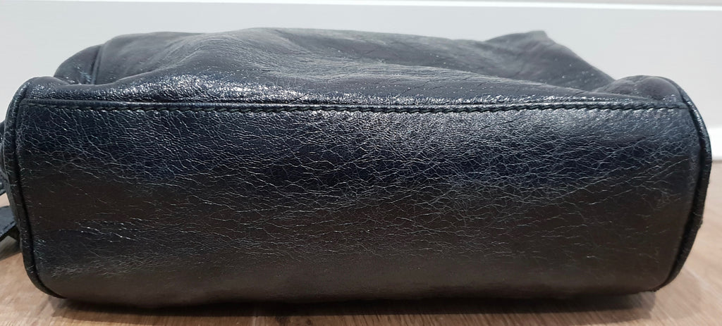 D&G DOLCE & GABBANA Blue Grey Snakeskin Texture & Black Leather Shoulder Bag