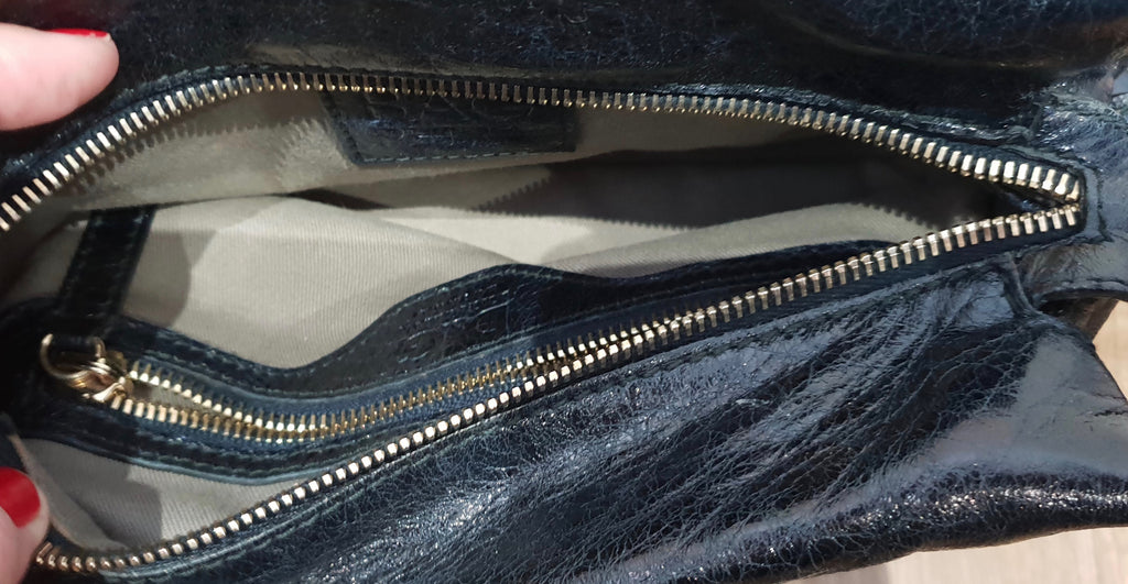 D&G DOLCE & GABBANA Blue Grey Snakeskin Texture & Black Leather Shoulder Bag