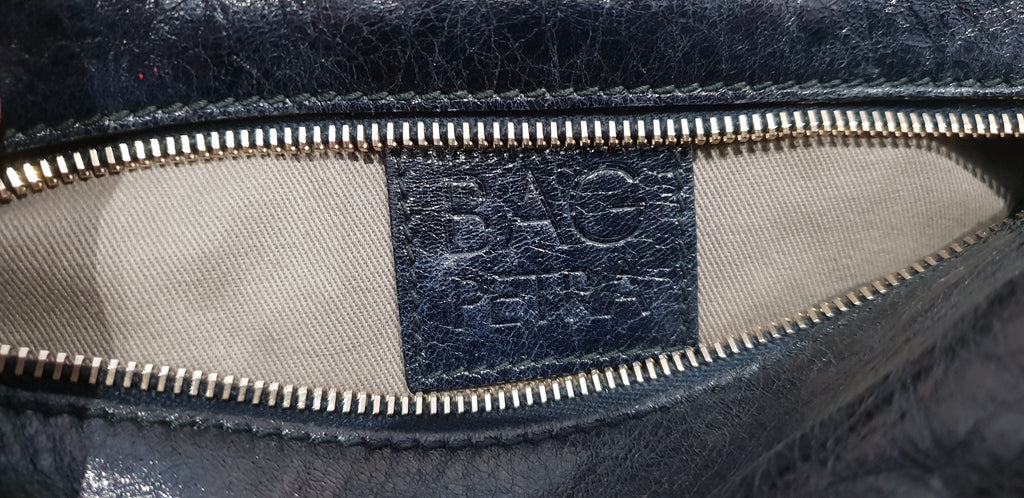 D&G DOLCE & GABBANA Blue Grey Snakeskin Texture & Black Leather Shoulder Bag