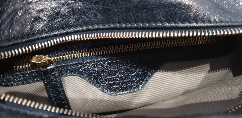 D&G DOLCE & GABBANA Blue Grey Snakeskin Texture & Black Leather Shoulder Bag