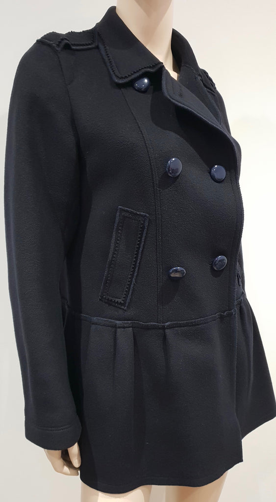 SONIA BY SONIA RYKIEL Navy Blue Wool Double Breast Pleat Hemline Jacket 40 UK12