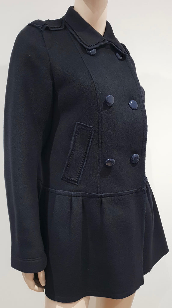SONIA BY SONIA RYKIEL Navy Blue Wool Double Breast Pleat Hemline Jacket 40 UK12