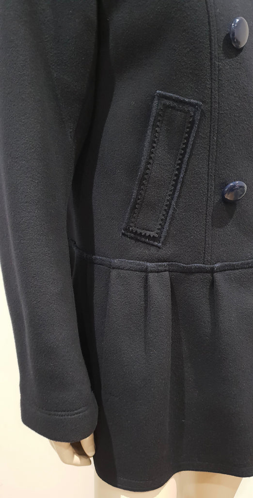 SONIA BY SONIA RYKIEL Navy Blue Wool Double Breast Pleat Hemline Jacket 40 UK12