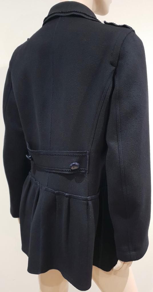 SONIA BY SONIA RYKIEL Navy Blue Wool Double Breast Pleat Hemline Jacket 40 UK12