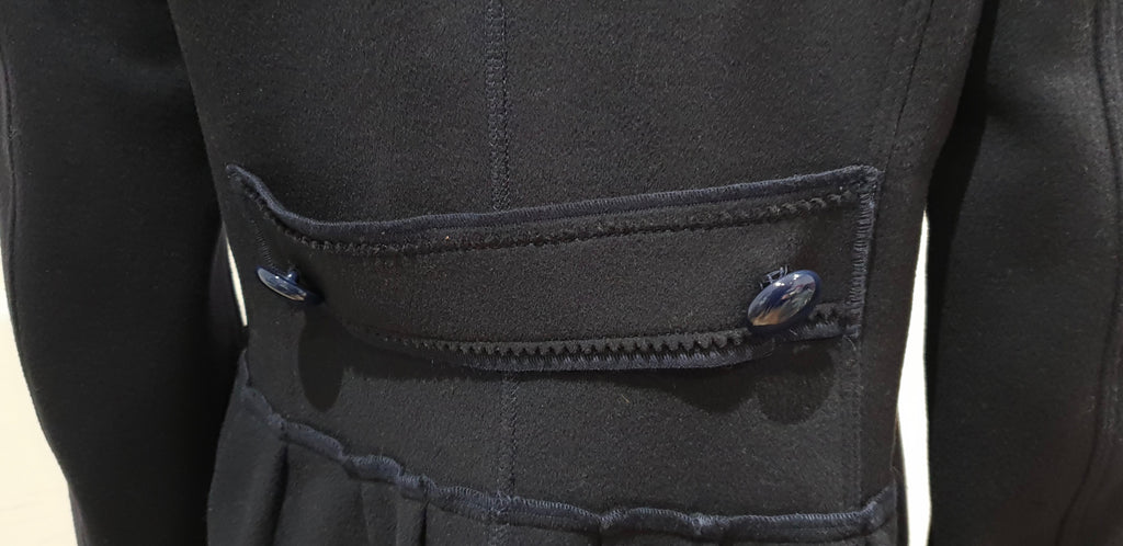 SONIA BY SONIA RYKIEL Navy Blue Wool Double Breast Pleat Hemline Jacket 40 UK12